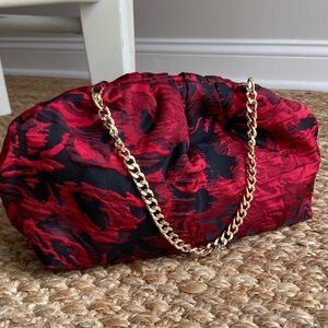New: Chicos Jacquard Convertible Clutch Bag with Removable Gold Chain